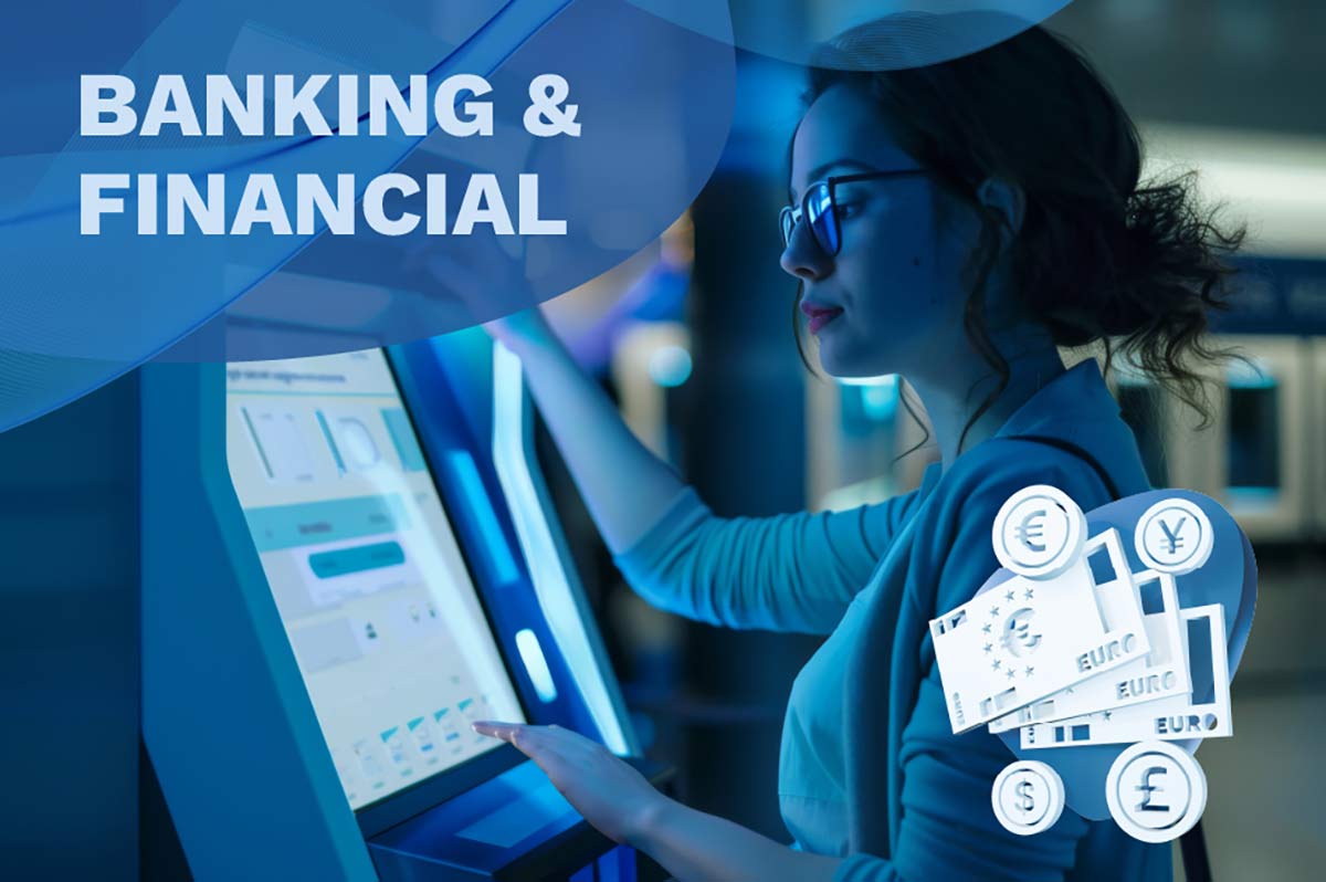 Image of a person in front of a banking machine. 